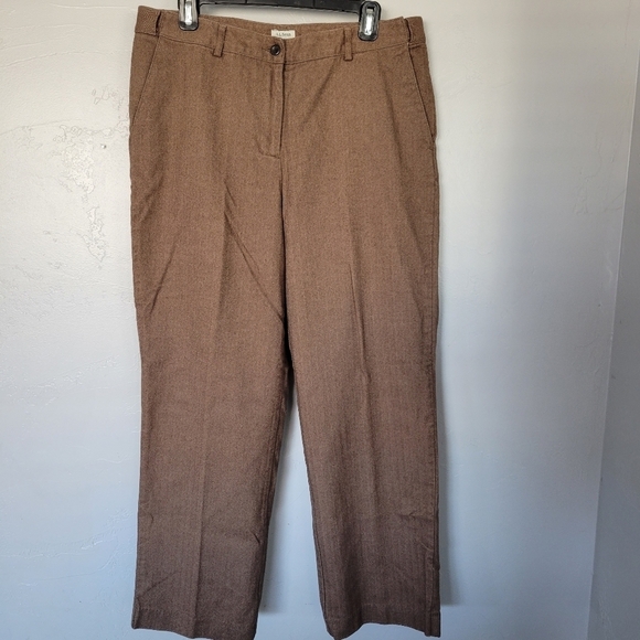 L.L. Bean Classic Fit 14 Brown Work Pants Dressy Workwear Trousers Herringbone - Picture 1 of 7